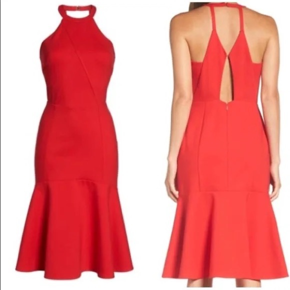 ADELYN RAE Halter Ponte Red Midi Dress Sz XS - Picture 1 of 9
